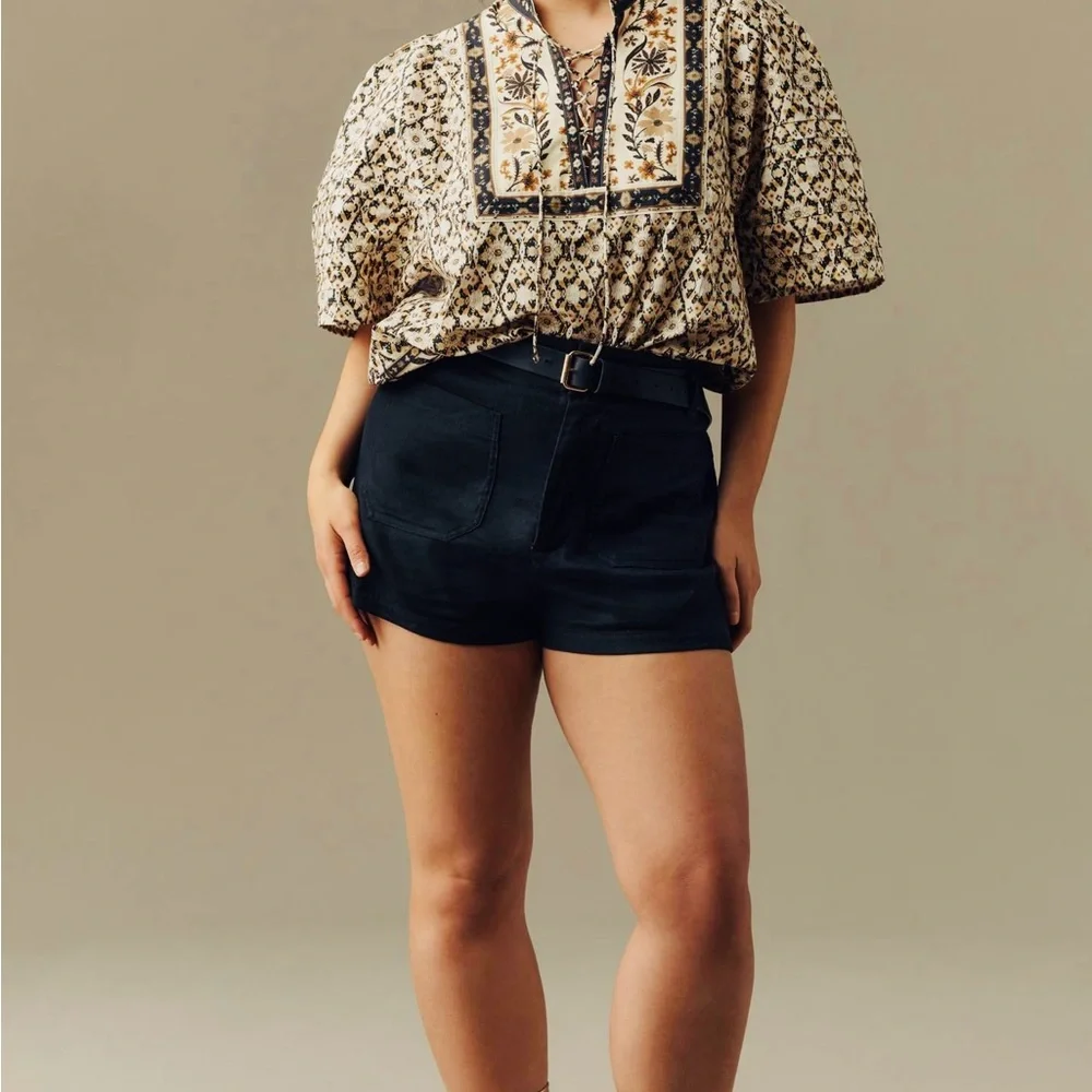 Anthropologie Pleated Puff-Sleeve Blouse Boho Peasant Top - Size Medium